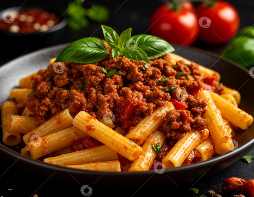 Скачать Паста с мясным соусом. Создано искусственным интеллектом. фотосток Ozero