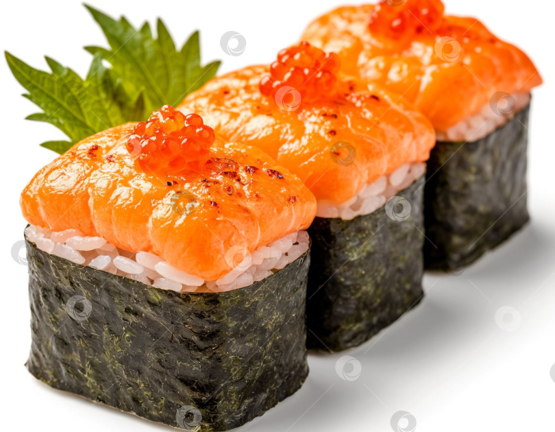 Скачать Суши на белом фоне, японская кухня. Создан искусственный интеллект. фотосток Ozero