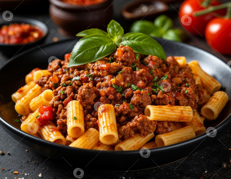 Скачать Паста с мясным соусом. Создано искусственным интеллектом. фотосток Ozero