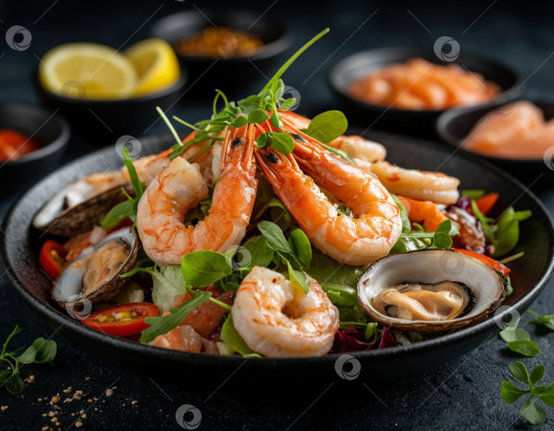 Скачать Салат из морепродуктов. Создан искусственный интеллект. фотосток Ozero