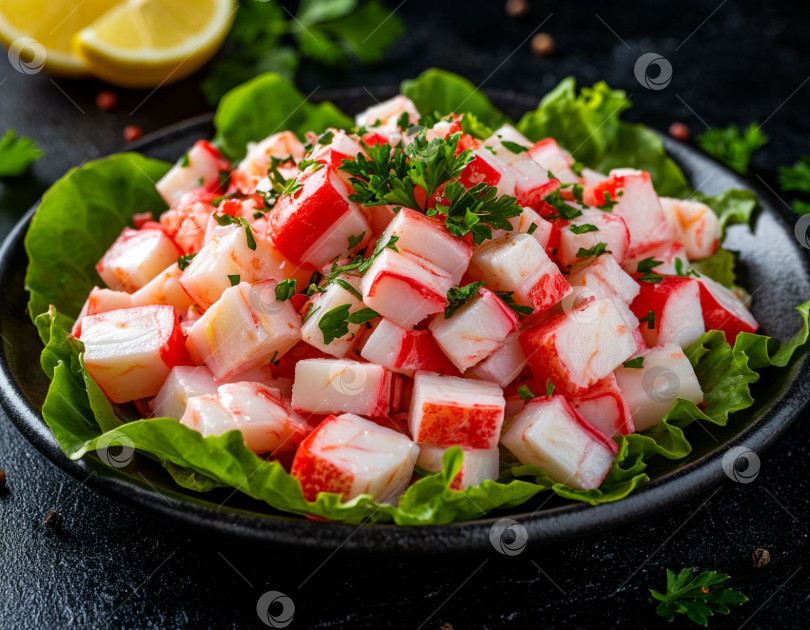Скачать Салат с крабовым мясом. Создан искусственный интеллект. фотосток Ozero