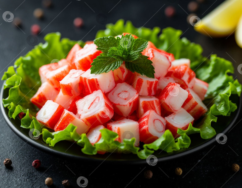 Скачать Салат с крабовым мясом. Создан искусственный интеллект. фотосток Ozero