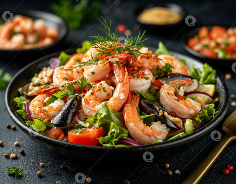 Скачать Салат из морепродуктов. Создан искусственный интеллект. фотосток Ozero