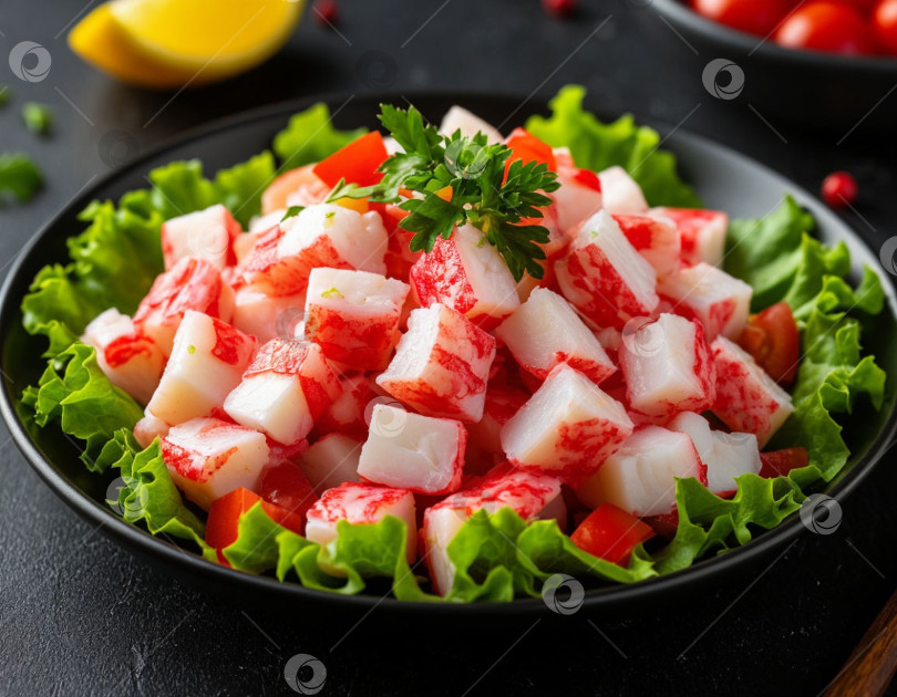 Скачать Салат с крабовым мясом. Создан искусственный интеллект. фотосток Ozero
