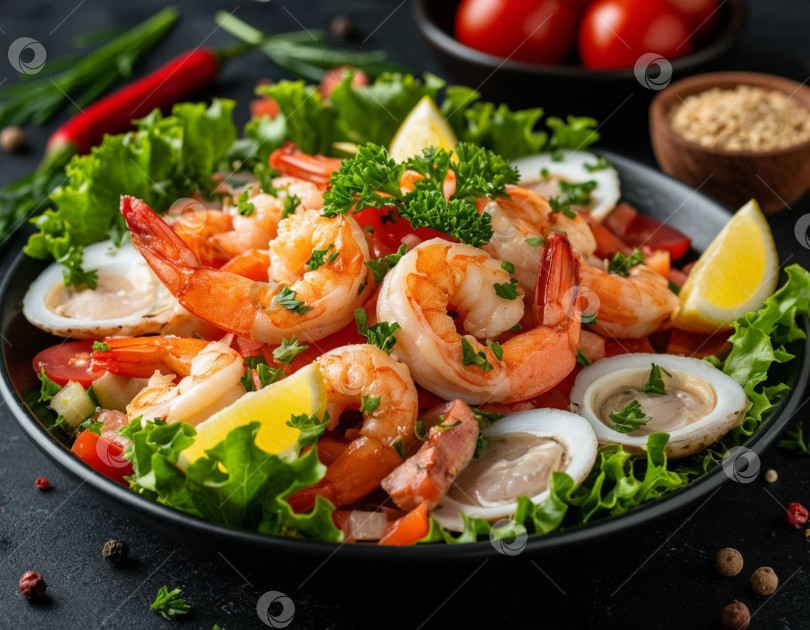 Скачать Салат из морепродуктов. Создан искусственный интеллект. фотосток Ozero
