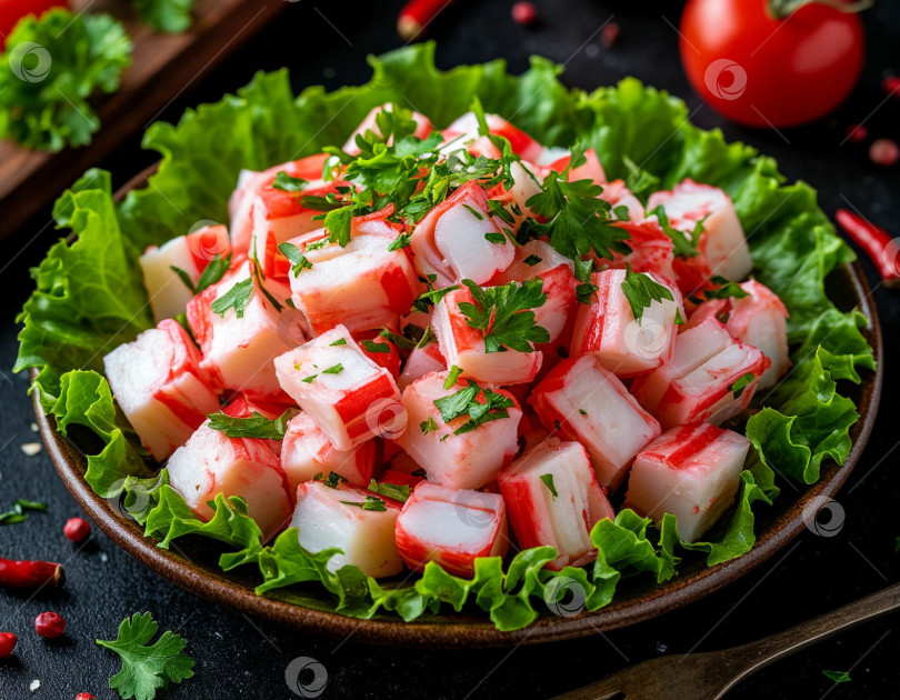 Скачать Салат с крабовым мясом. Создан искусственный интеллект. фотосток Ozero