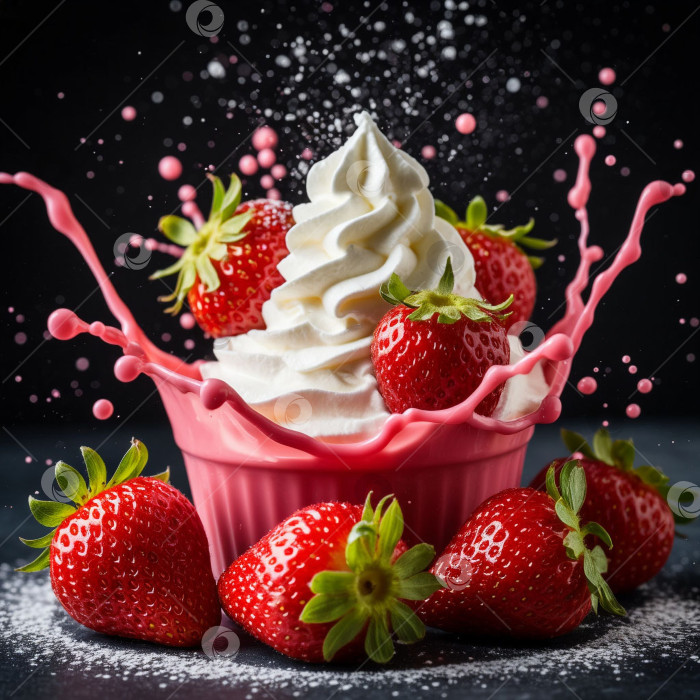 Скачать Десерт из клубники и сливок. Создан искусственный интеллект. фотосток Ozero