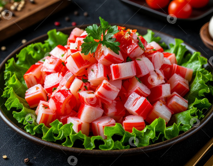 Скачать Салат с крабовым мясом. Создан искусственный интеллект. фотосток Ozero
