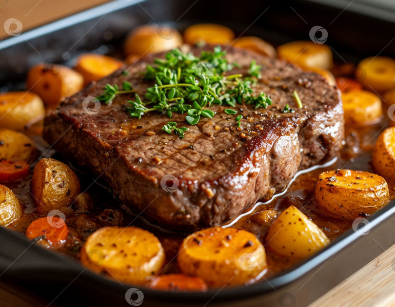 Скачать Запекайте тушеное мясо на противне. Создан искусственный интеллект фотосток Ozero