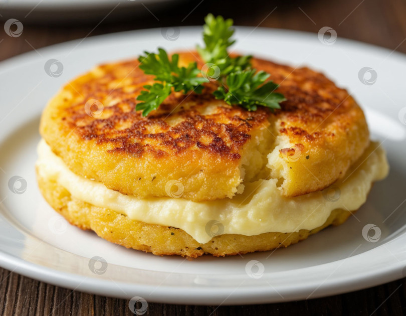 Скачать Картофельное пюре с куриной котлетой на тарелке. Создано искусственным интеллектом фотосток Ozero