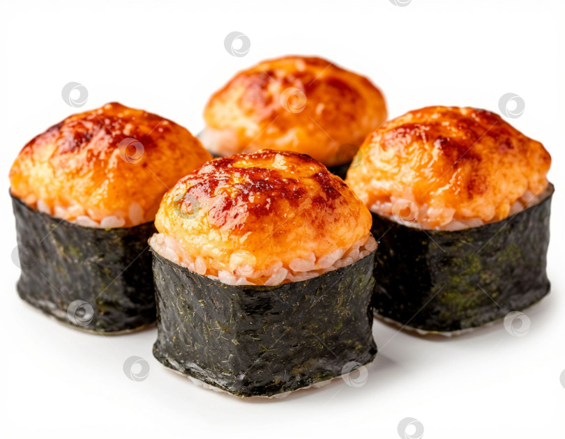Скачать Суши на белом фоне, японская кухня. Создан искусственный интеллект. фотосток Ozero