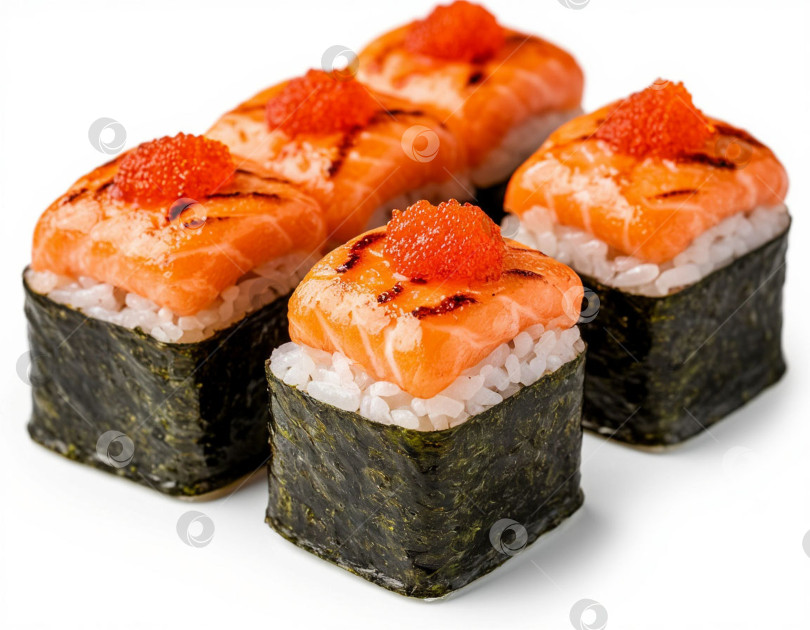 Скачать Суши на белом фоне, японская кухня. Создан искусственный интеллект. фотосток Ozero