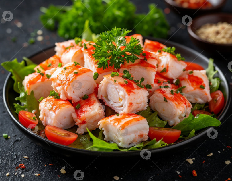 Скачать Салат с крабовым мясом. Создан искусственный интеллект. фотосток Ozero