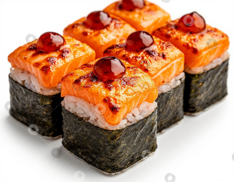 Скачать Суши на белом фоне, японская кухня. Создан искусственный интеллект. фотосток Ozero