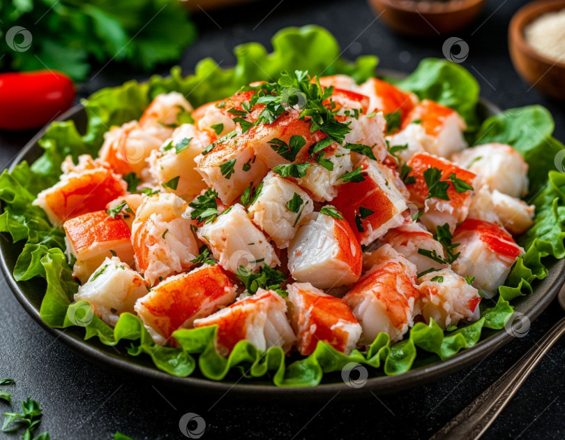 Скачать Салат с крабовым мясом. Создан искусственный интеллект. фотосток Ozero