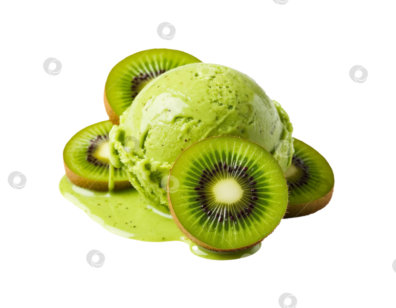Скачать Мороженое из киви на прозрачном фоне, сгенерированное искусственным интеллектом. фотосток Ozero