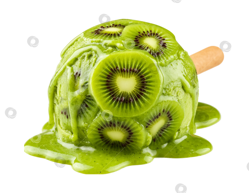 Скачать Мороженое из киви на прозрачном фоне, сгенерированное искусственным интеллектом. фотосток Ozero