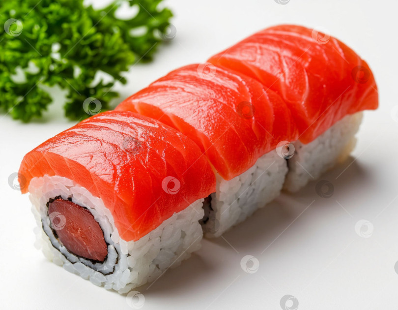 Скачать Суши на белом фоне, японская кухня. Создан искусственный интеллект. фотосток Ozero