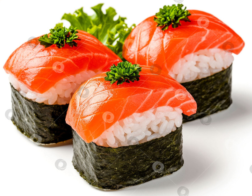 Скачать Суши на белом фоне, японская кухня. Создан искусственный интеллект. фотосток Ozero