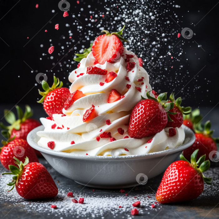 Скачать Десерт из клубники и сливок. Создан искусственный интеллект. фотосток Ozero