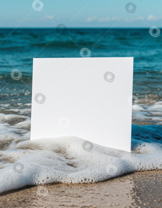 Скачать Белый пустой макет открытки на морском пляже. AI. фотосток Ozero
