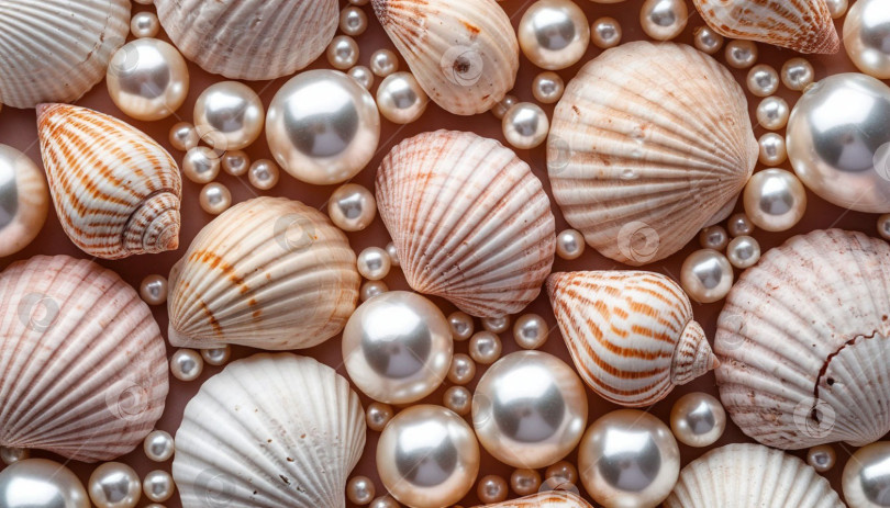 Скачать Морской фон из ракушек и жемчуга, текстура. AI. фотосток Ozero