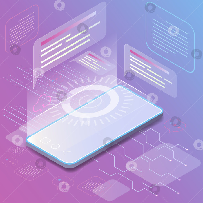 Скачать Изометрический смартфон на розово голубом фоне фотосток Ozero