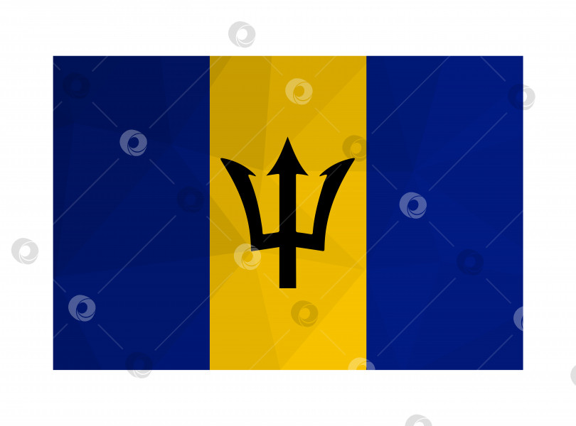 Скачать Векторная изолированная иллюстрация. Национальный флаг Барбадоса с черным трезубцем в виде головы, синими и желтыми полосами. Официальный символ Барбадоса. Креативный дизайн в стиле low poly с треугольными формами. Градиентный эффект. фотосток Ozero