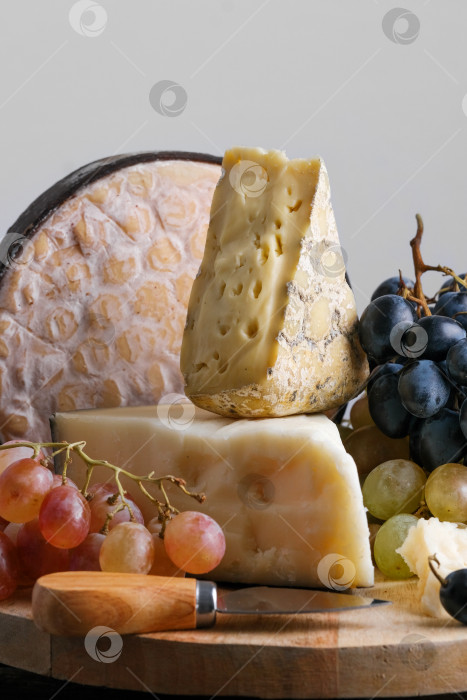 Скачать Сырное ассорти с мягкими и голубыми сырами, подается с виноградом фотосток Ozero