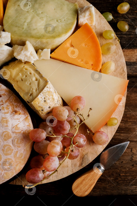 Скачать Сырное ассорти с мягкими и голубыми сырами, подается с виноградом фотосток Ozero