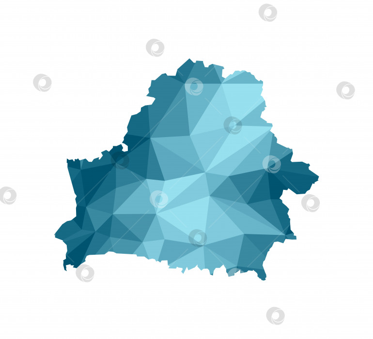 Скачать Векторный значок изолированной иллюстрации с упрощенным синим силуэтом карты Республики Беларусь. Многоугольный геометрический стиль, треугольные формы. Белый фон фотосток Ozero