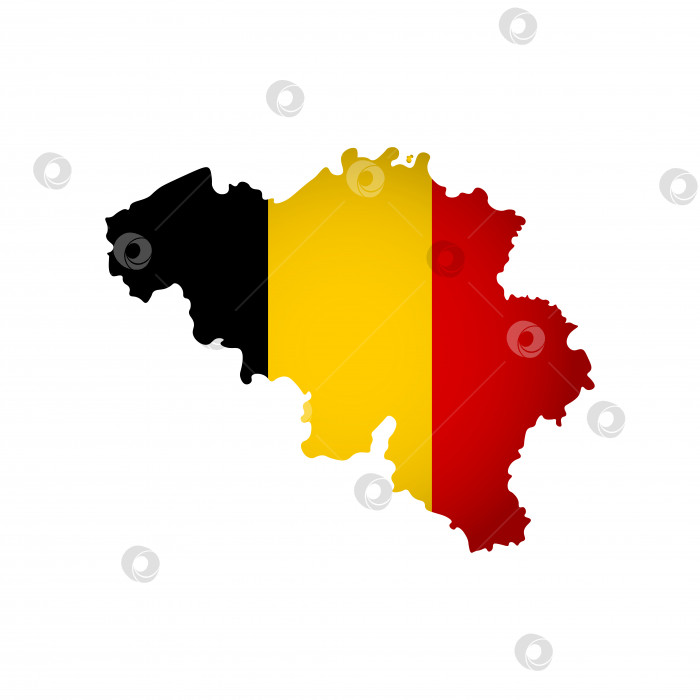 Скачать Векторная иллюстрация с национальным флагом Бельгии и формой карты Бельгии (упрощенная). Объемная тень на карте фотосток Ozero
