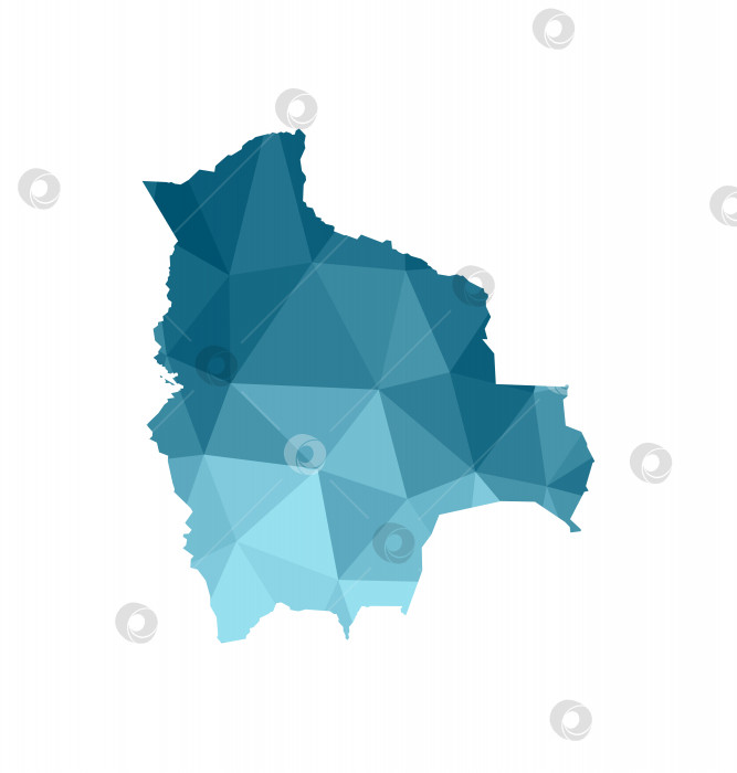 Скачать Векторный значок изолированной иллюстрации с упрощенным синим силуэтом карты Боливии. Многоугольный геометрический стиль, треугольные формы. Белый фон фотосток Ozero