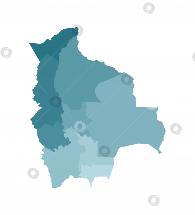 Скачать Векторная изолированная иллюстрация упрощенной административной карты Боливии. Границы департаментов (регионов). Красочные силуэты синего цвета цвета хаки фотосток Ozero