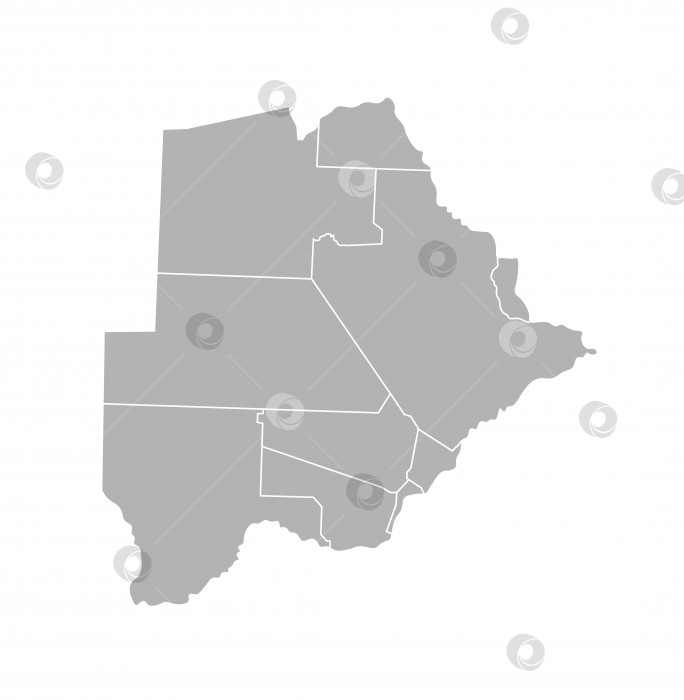 Скачать Векторная изолированная иллюстрация упрощенной административной карты Ботсваны. Границы районов (областей). Серые силуэты. Белый контур фотосток Ozero