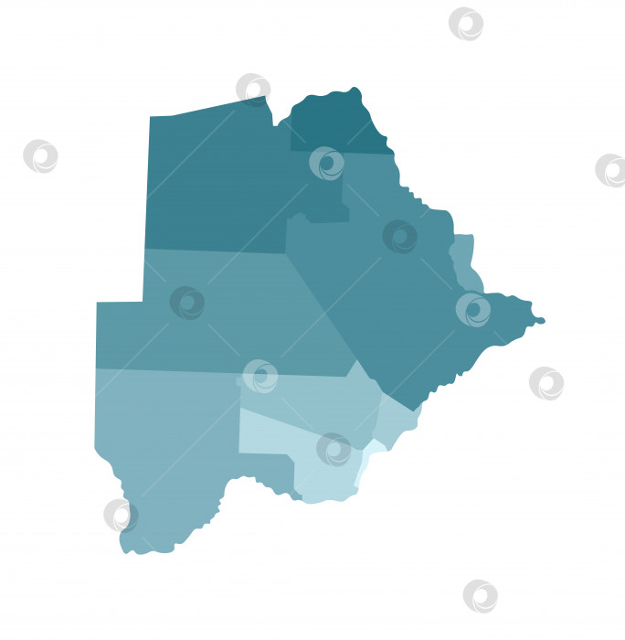 Скачать Векторная изолированная иллюстрация упрощенной административной карты Ботсваны. Границы районов (областей). Красочные силуэты синего цвета цвета хаки фотосток Ozero