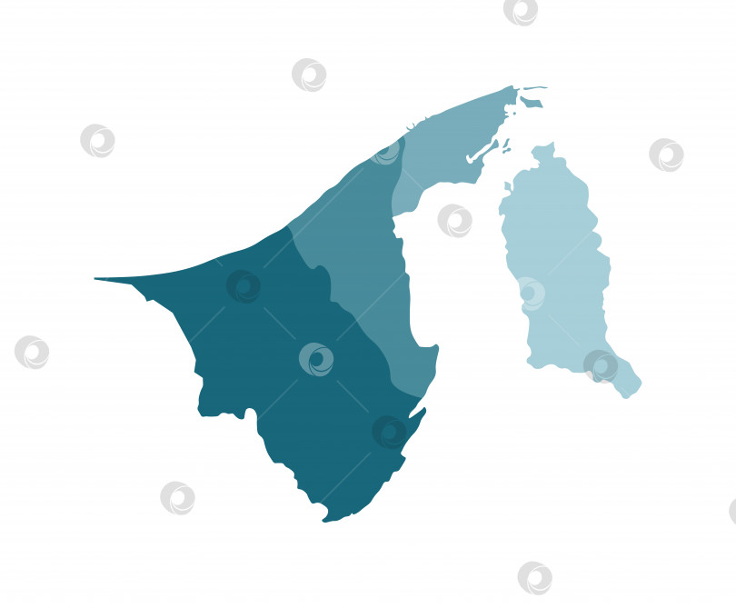 Скачать Векторная изолированная иллюстрация упрощенной административной карты Брунея. Границы регионов. Красочные силуэты синего цвета цвета хаки фотосток Ozero