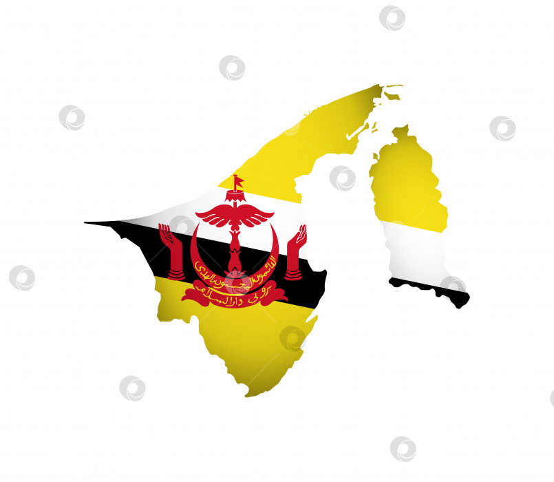 Скачать Векторная иллюстрация с национальным флагом Брунея в форме карты (упрощенная). Объемная тень на карте фотосток Ozero