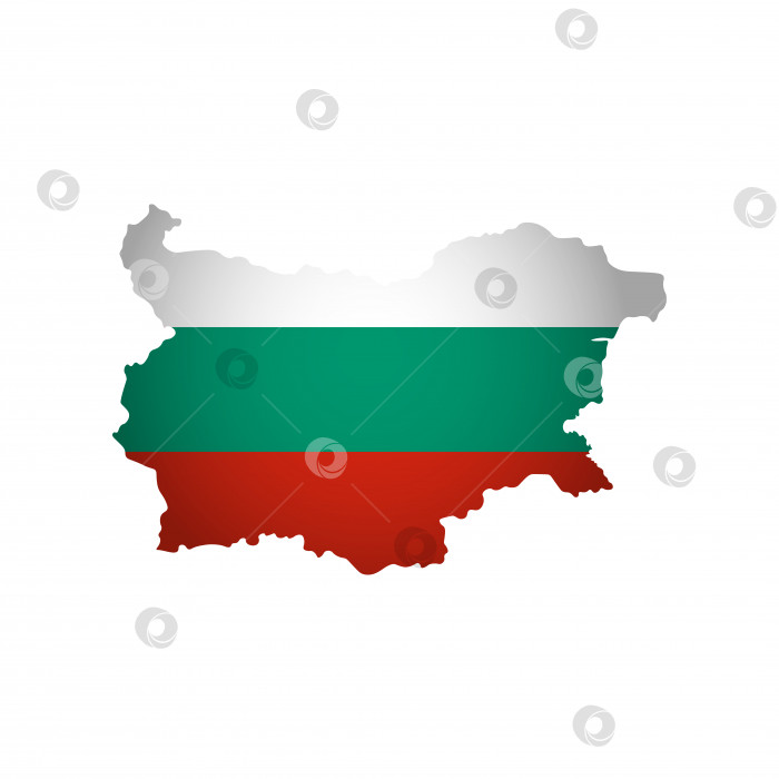 Скачать Векторная иллюстрация с национальным флагом Болгарии и формой карты Болгарии (упрощенная). Объемная тень на карте фотосток Ozero