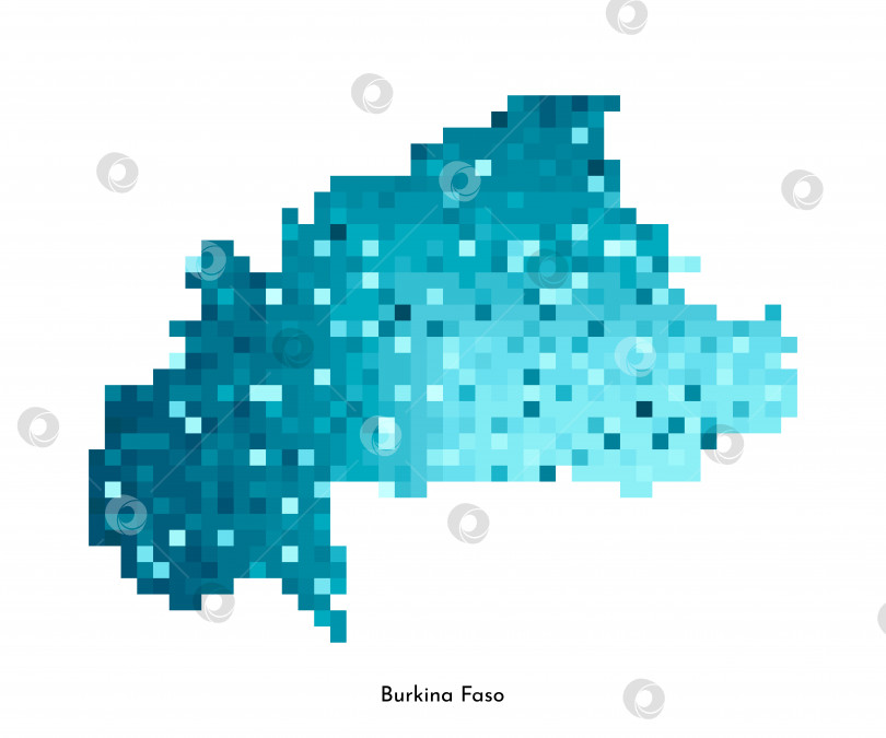 Скачать Векторная изолированная геометрическая иллюстрация с упрощенным льдисто-голубым силуэтом карты Буркина-Фасо. Стиль пиксельной графики для шаблона NFT. Точечный логотип с градиентной текстурой для дизайна на белом фоне фотосток Ozero