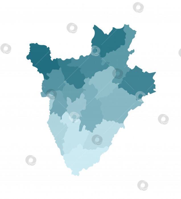 Скачать Векторная изолированная иллюстрация упрощенной административной карты Бурунди. Границы провинций (регионов). Красочные силуэты синего цвета цвета хаки фотосток Ozero