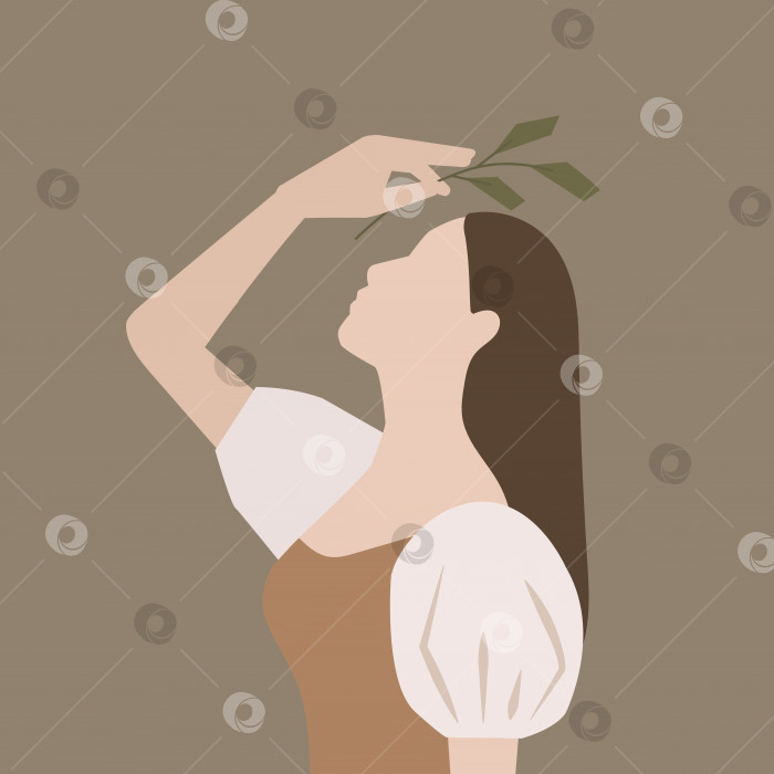 Скачать Абстрактный женский портрет в профиль с растением фотосток Ozero