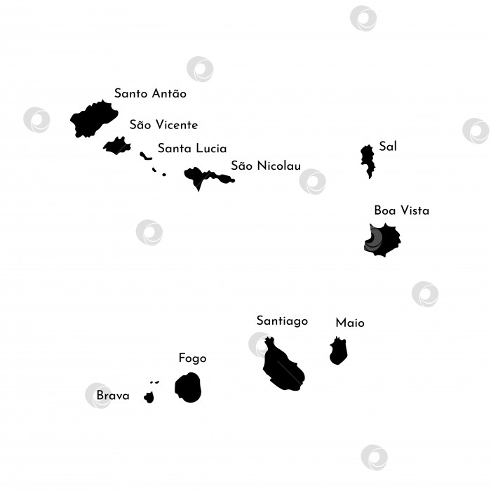 Скачать Векторный изолированный значок упрощенной иллюстрации с черным силуэтом карты Кабо-Верде. Белый фон фотосток Ozero