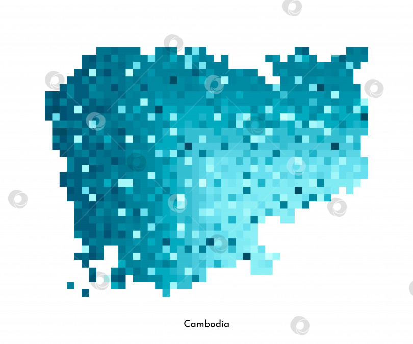 Скачать Векторная изолированная геометрическая иллюстрация с упрощенным льдисто-голубым силуэтом карты Камбоджи. Стиль пиксельной графики для шаблона NFT. Точечный логотип с градиентной текстурой для дизайна на белом фоне фотосток Ozero