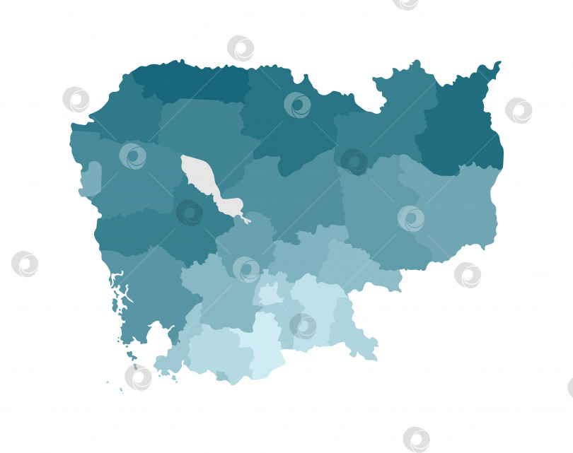 Скачать Векторная изолированная иллюстрация упрощенной административной карты Камбоджи. Границы регионов. Красочные силуэты синего цвета цвета хаки фотосток Ozero