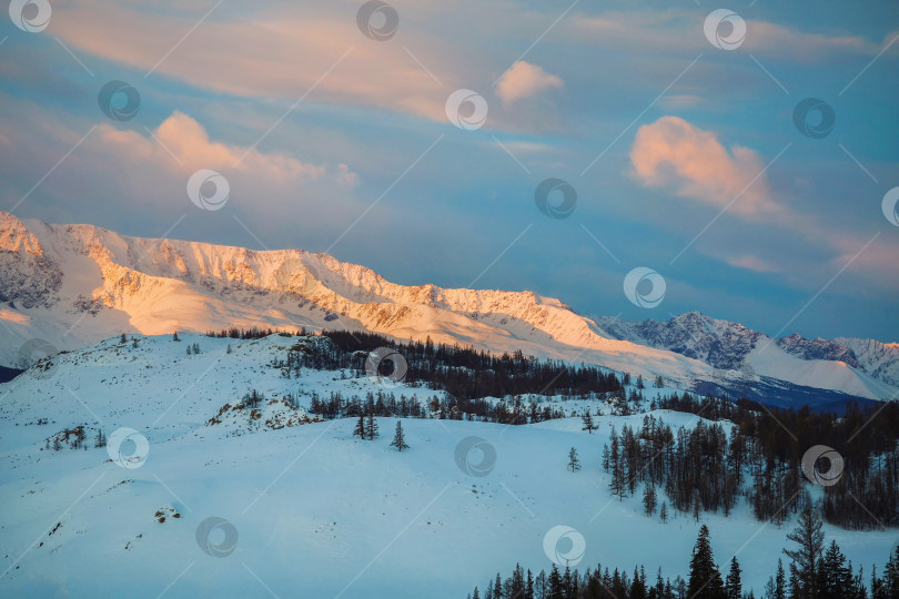 Скачать Зимнее сумеречное плато, заснеженные горы в сумерках фотосток Ozero