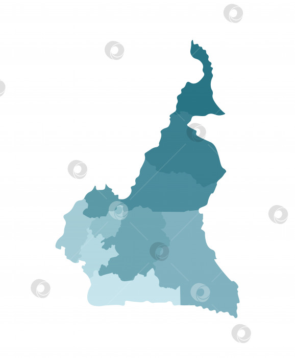 Скачать Векторная изолированная иллюстрация упрощенной административной карты Камеруна; Границы регионов. Красочные силуэты синего цвета цвета хаки фотосток Ozero