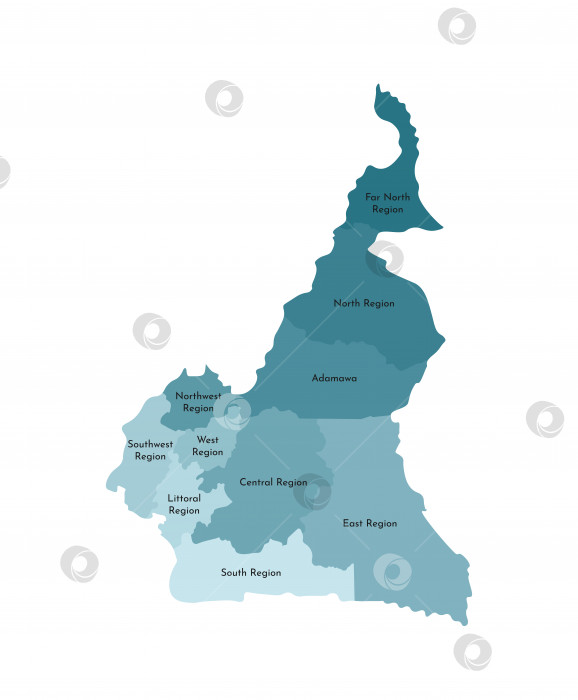 Скачать Векторная изолированная иллюстрация упрощенной административной карты Камеруна; Границы и названия регионов. Красочные силуэты синего цвета цвета хаки фотосток Ozero