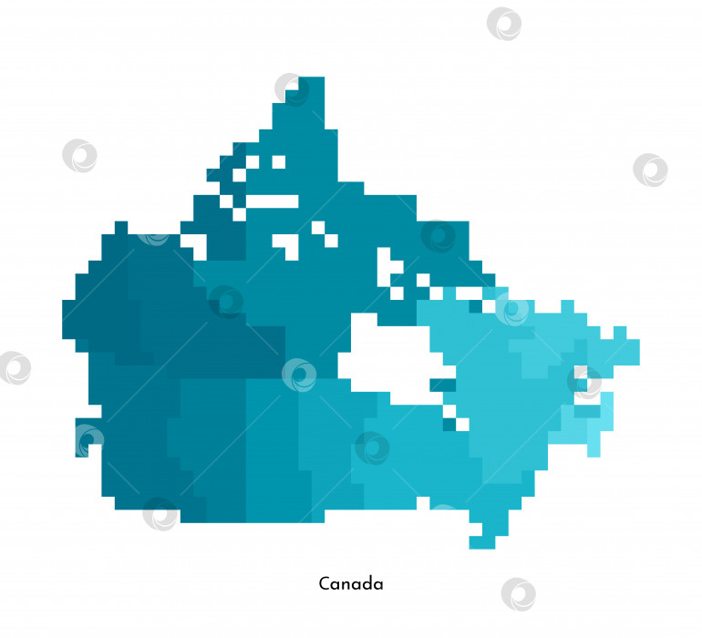 Скачать Векторная изолированная иллюстрация упрощенной административной карты Канады. Границы и названия регионов. Красочные синие фигуры в пиксельном стиле являются шаблоном для nft art. фотосток Ozero