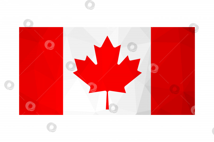 Скачать Векторная изолированная иллюстрация. Национальный канадский флаг с красным кленовым листом. Официальный патриотический символ Канады. Креативный дизайн в стиле low poly с треугольными формами. Градиентный эффект. фотосток Ozero